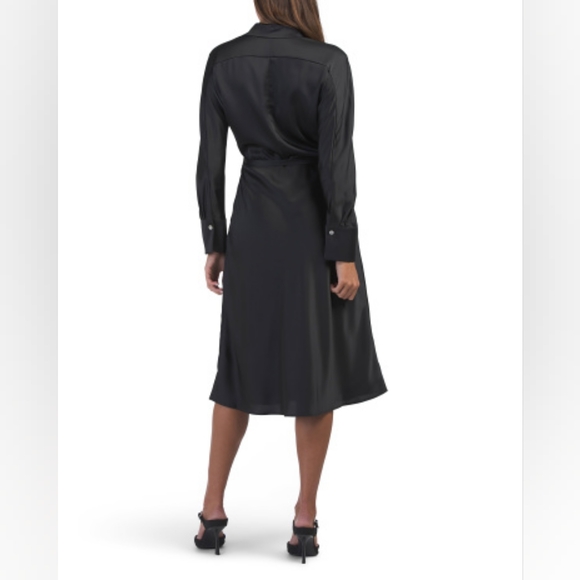 NWT - Vince Nouveau Magnolia Black Long Sleeve Satin Shirt Dress - Size XL - Picture 2 of 15